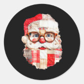Sticker Rond Patchwork Santa Claus Face Preppy Girly Christmas (Devant)