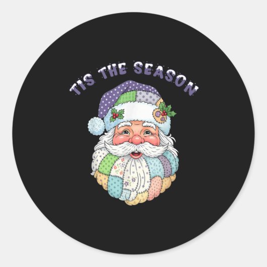 Sticker Rond Patchwork Santa Claus Face Preppy Girly Christmas (Devant)