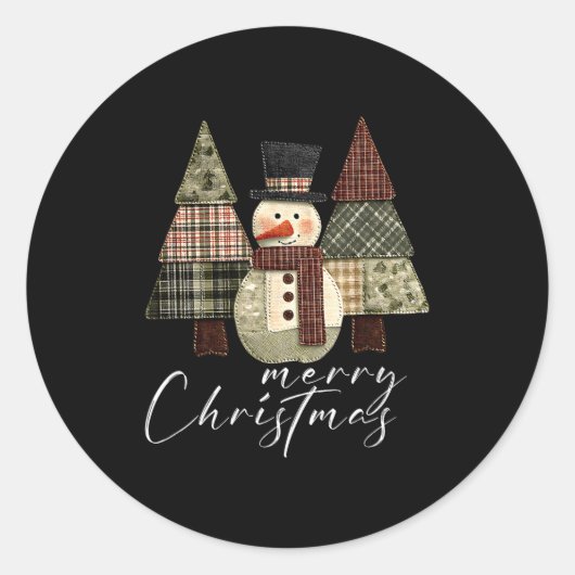 Sticker Rond Patchwork Snowman,patchwork Christmas Tree Funny G (Devant)