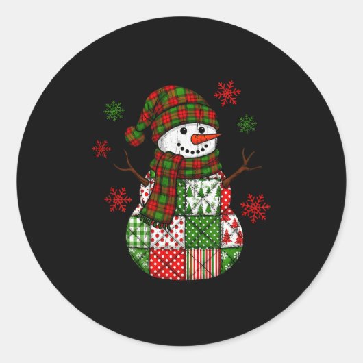 Sticker Rond Patchwork Snowman, Retro Funny Christmas  (Devant)