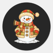 Sticker Rond Patchwork Snowman Retro Funny Snowman Holiday Chri (Devant)