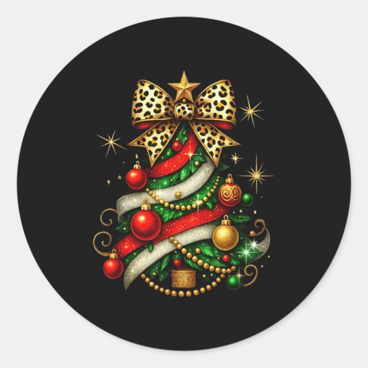 Sticker Rond Patchwork Xmas Merry Christmas Tree Coquette Leopa (Devant)