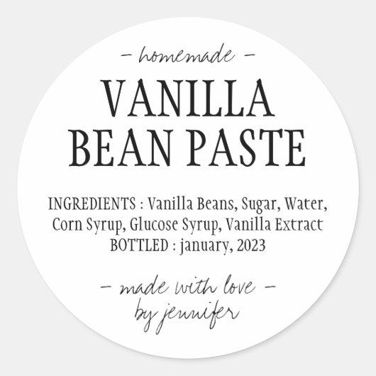 Sticker Rond Pâte de gousse de vanille bouteille Extrait fait m (Devant)