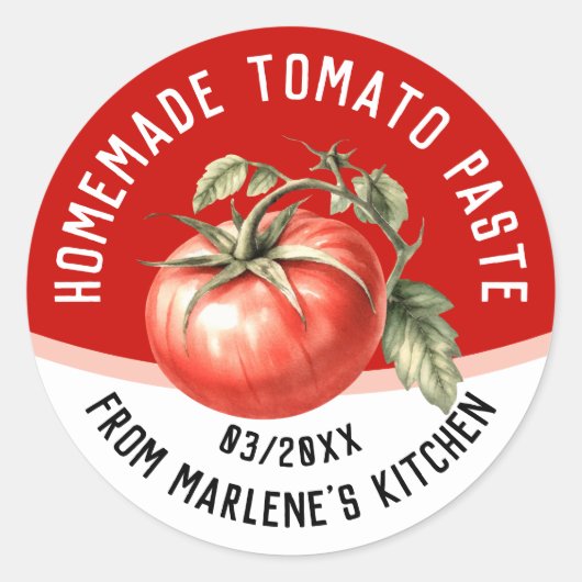 Sticker Rond Pâte de tomate maison modifiable avec tomate rouge (Devant)