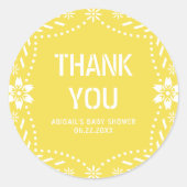 Sticker Rond Pâte jaune picado Merci bébé fille douche (Devant)