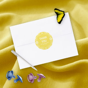 Sticker Rond Pâte jaune picado Merci bébé fille douche