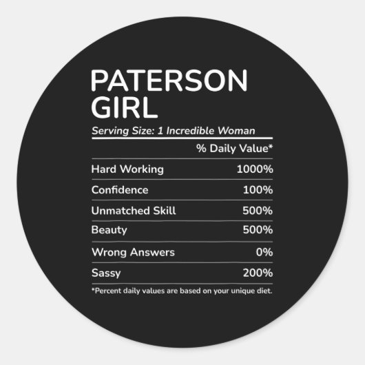 Sticker Rond Paterson Girl Funny New Jersey Hometown  (Devant)