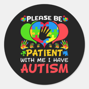 Sticker Rond Patient Moi Coeur Colorful Puzzle J'Ai Autisme Awa