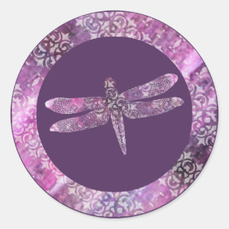 Sticker Rond Patina pourpre : libellule