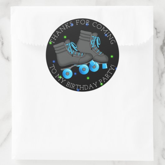 Sticker Rond Patinage à rouleaux pour garçon Merci d'anniversai (Sac)