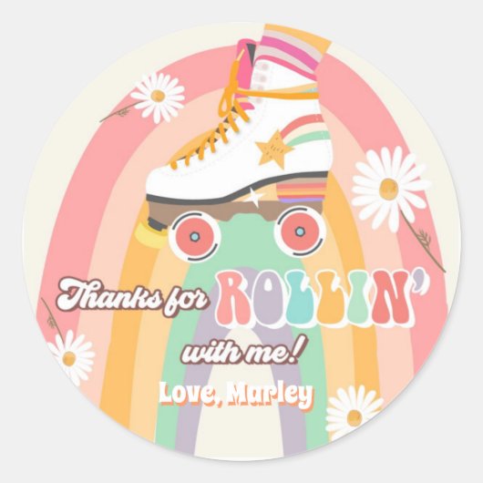 Sticker Rond Patinage à roulettes Anniversaire Rétro Patinage R (Devant)