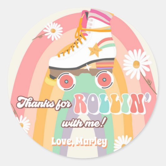 Sticker Rond Patinage à roulettes Anniversaire Rétro Patinage R (Devant)