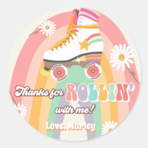 Sticker Rond Patinage à roulettes Anniversaire Rétro Patinage R