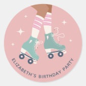 Sticker Rond Patinage à roulettes rétro Anniversaire Pink (Devant)