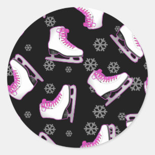 Sticker Rond Patinage artistique - Patins à glace noir et rose