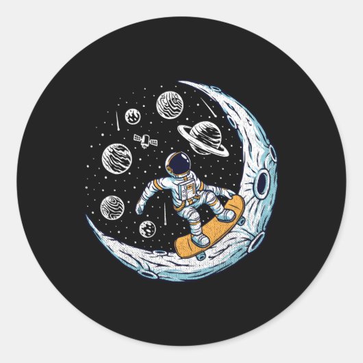 Sticker Rond Patinage Astronaut Patinage Lune Patinage Platine (Devant)