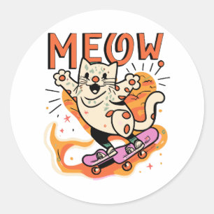 Sticker Rond Patinage de chat miaou