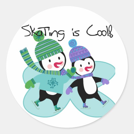 Sticker Rond Patinage de pingouins est Cool (Devant)