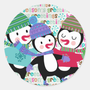 Sticker rond Patinage Penguins de vacances