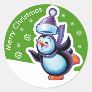 Sticker Rond Patinage rond vert de pingouin d'autocollant de