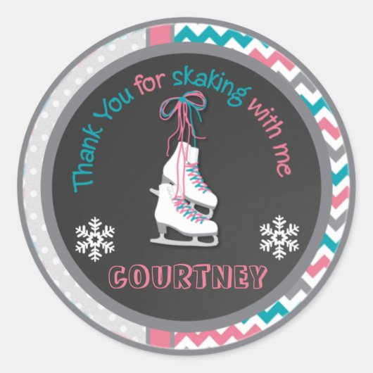 Sticker Rond Patinage sur glace Anniversaire Fête Merci Favor T (Devant)