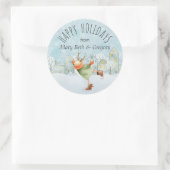 Sticker Rond Patinage sur glace Cerfs Joyeuses Vacances (Sac)