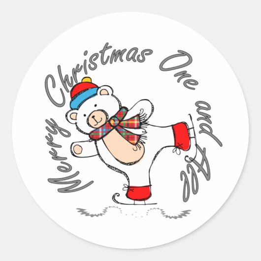 Sticker Rond Patinage sur glace Ours polaire Noël (Devant)