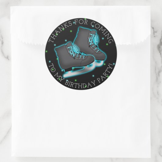 Sticker Rond Patinage sur glace pour garçon Anniversaire Merci (Sac)