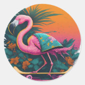 Sticker Rond Patineur de Flamant rose (Devant)