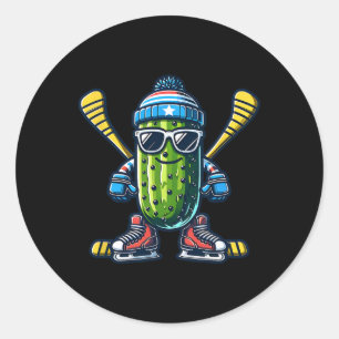 Sticker Rond Patineur de hockey sur glace au concombre Pickle c