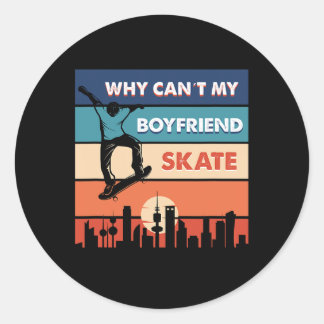 Sticker Rond Patineur de la ville au coucher du soleil rétro