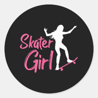 Sticker Rond Patineuse Fille Patinage Planche à roulettes Femme