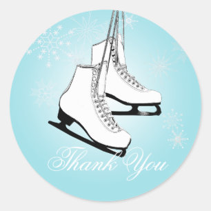 Sticker Rond Patins à glace et flocons de neige