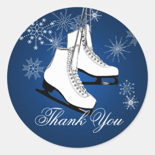 Sticker Rond Patins à glace et flocons de neige Bleu