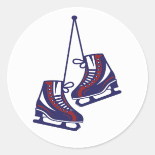 Sticker Rond Patins à glace Patins de hockey Rouge Bleu