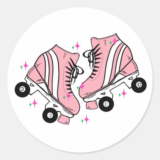 Sticker Rond Patins à roulettes roses (Devant)