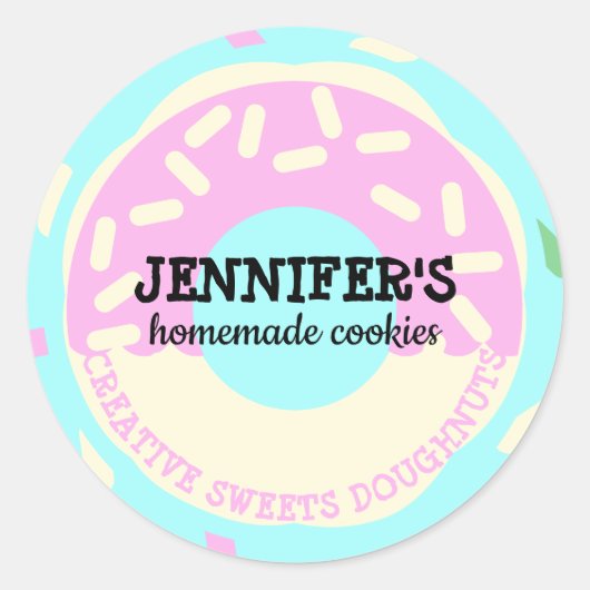 Sticker Rond Pâtisserie biscuits enfants beignet sarcelle rose (Devant)