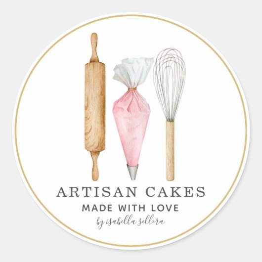 Sticker Rond Pâtisserie Chef Cuisine Ustensiles de cuisine Étiq (Devant)