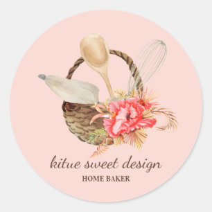 Sticker Rond Pâtisserie Chef Pâtisserie Rose Pâle