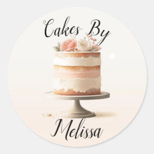 Sticker Rond Pâtisserie de mariage floral pêche rose élégant
