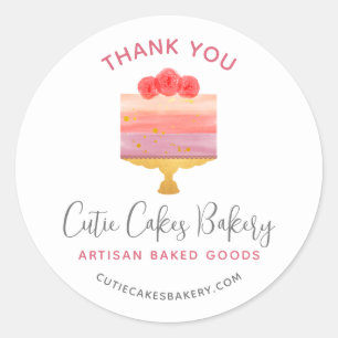 Sticker Rond Pâtisserie Merci Gâteau Rose Violet Pâtisserie Des