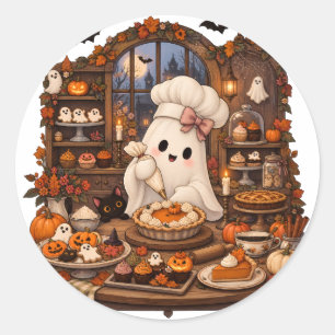 Sticker Rond Pâtissier fantôme mignon Halloween boulangerie han