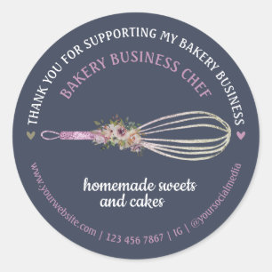Sticker Rond Pâtissier traiteur mignon marine fouet paillettes