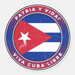 Sticker Rond Patria Vintage en détresse y Vida Viva Cuba Libre