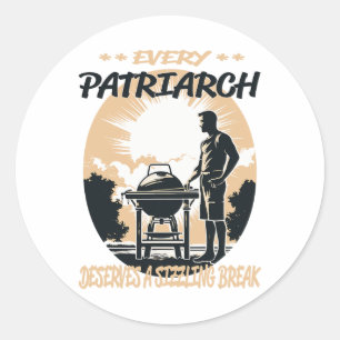 Sticker Rond Patriarche Funny Barbecue Chef Ou Grill Amusant