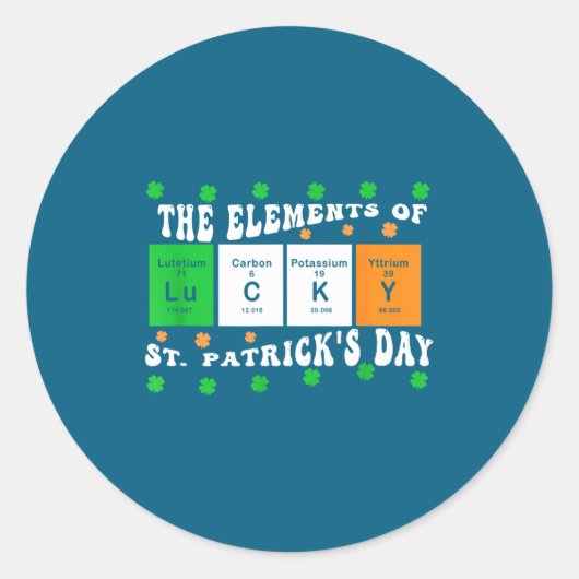 Sticker Rond Patricks Day Funny Elements Of Lucky Periodic Tabl (Devant)