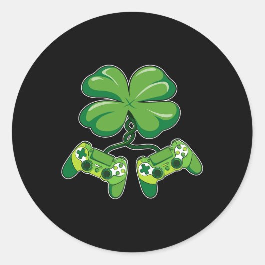 Sticker Rond Patrick's Day Gamer Funny Video Game Controller Sh (Devant)
