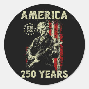 Sticker Rond Patriote jouant de la guitare Aamerica 250 ans Roc