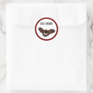 Sticker Rond Patriotic Bald Eagle USA Flying Free Nature Art