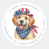 Sticker Rond Patriotic Chien 4 juillet Retourner Adresse (Devant)